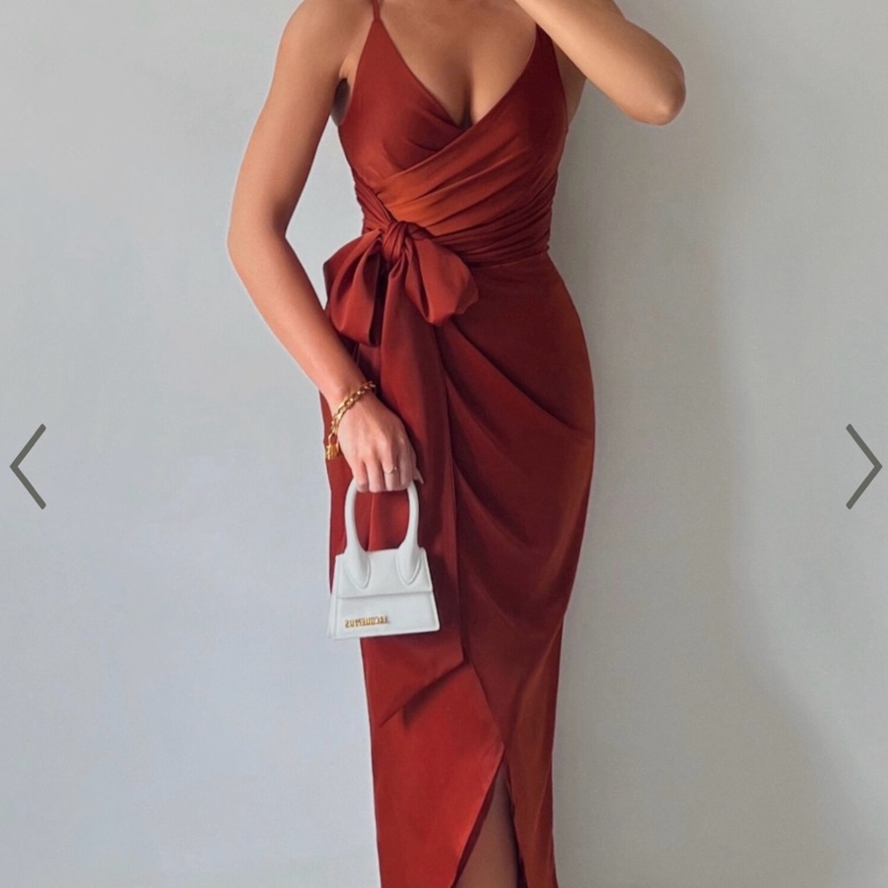 SHOWPO | “HOW WILL I KNOW MIDI DRESS - WRAP WAIST TIE TULIP HEM DRESS IN COPPER”